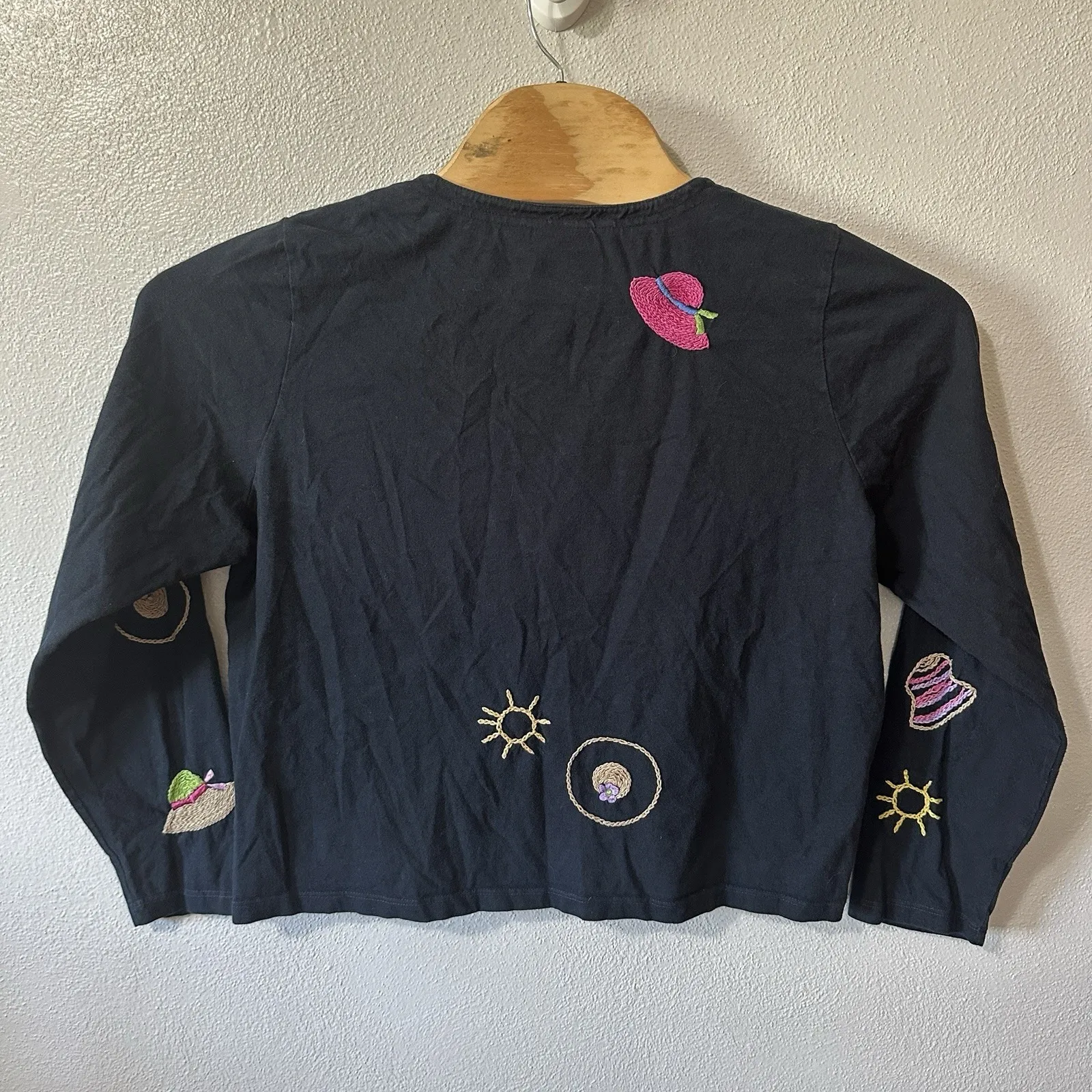 Michael Simon Lite Novelty Embroidered Cardigan Beach Summer Hat Print Cotton XL Black - Image 4
