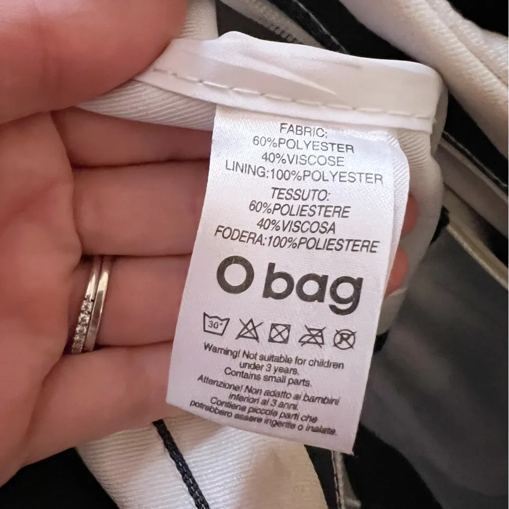 O bag Obag Italy Black/ Bronze Brown Handles Medium Hand Bag Striped Interior Black - Image 11