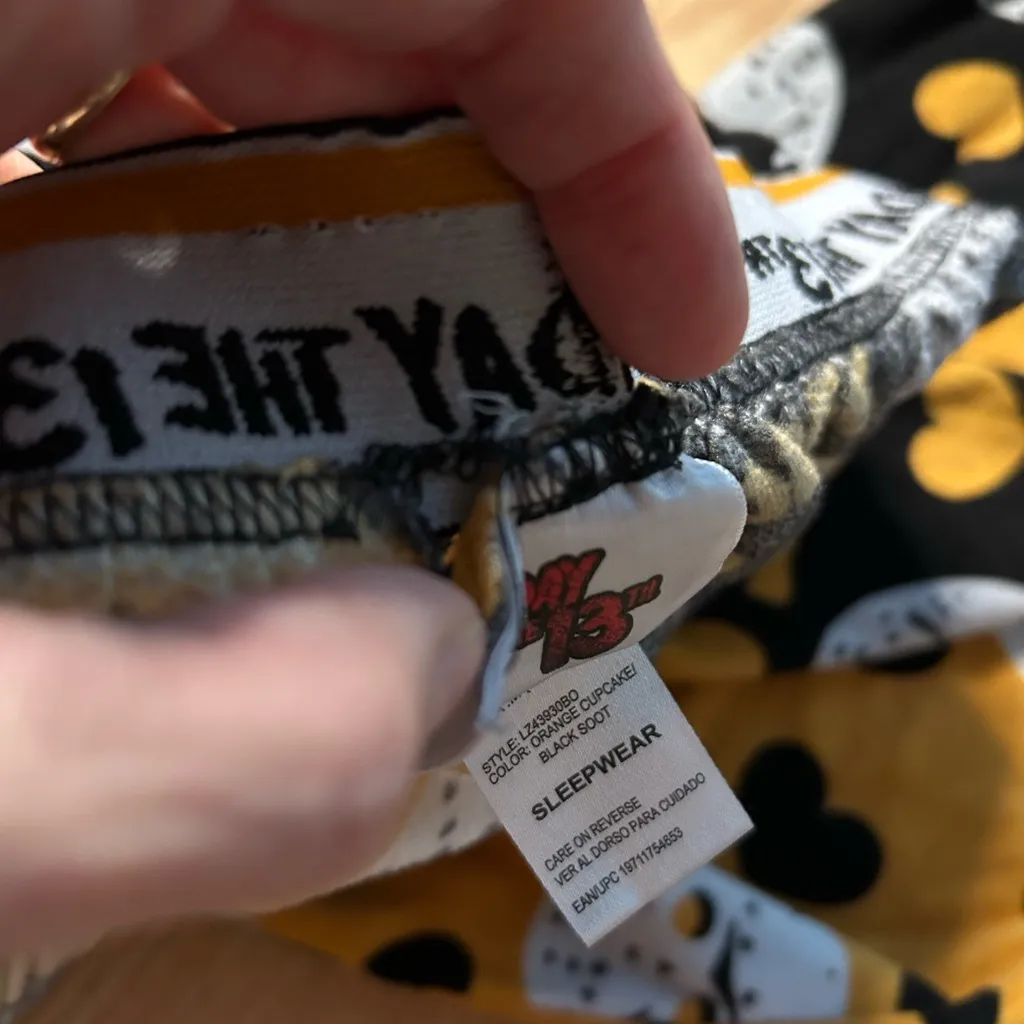 Friday the 13th 💀Women's Fleece Pajama Pants Black & Orange size Medium 8 - Image 8