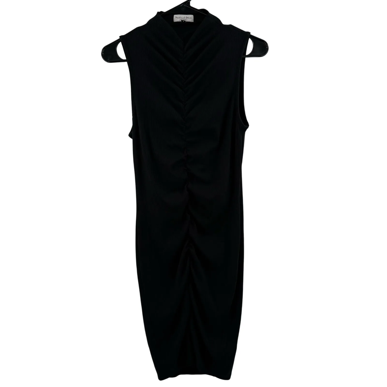 MICHAEL STARS Monet Dress Size Medium Black Ribbed Ruched Mock Neck NEW Mini - Image 3