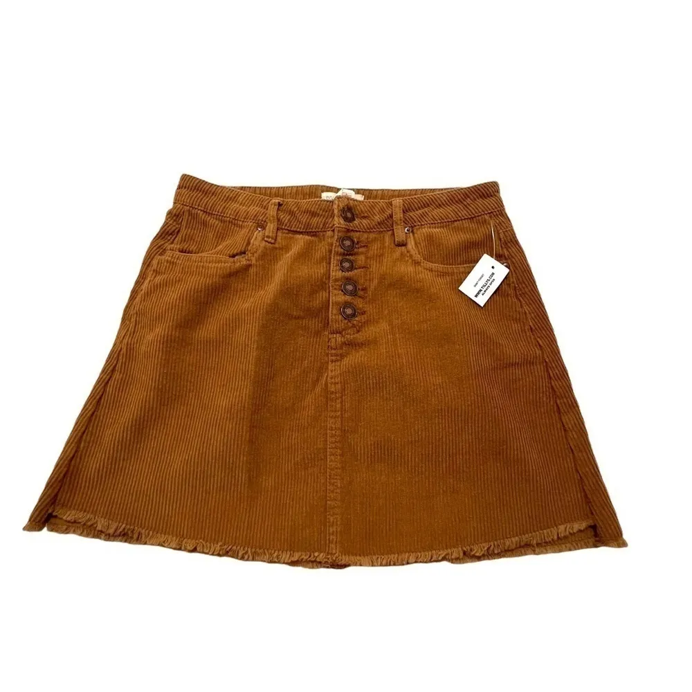 Sky & Sparrow Corduroy Mini Skirt Cognac Tan - Image 2