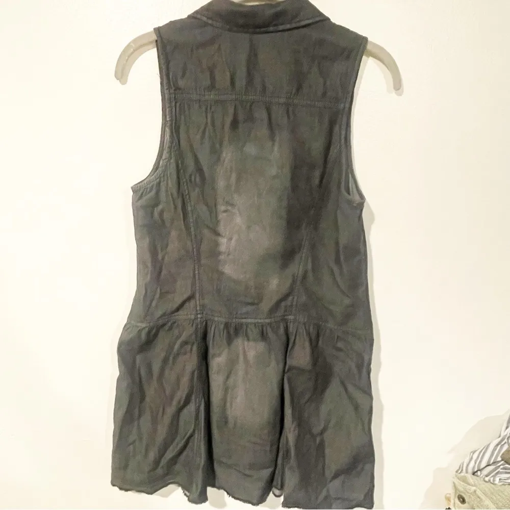 Free People Size Medium Dark Grey Cotton Sleeveless Button Down Shirt Dress - Image 5