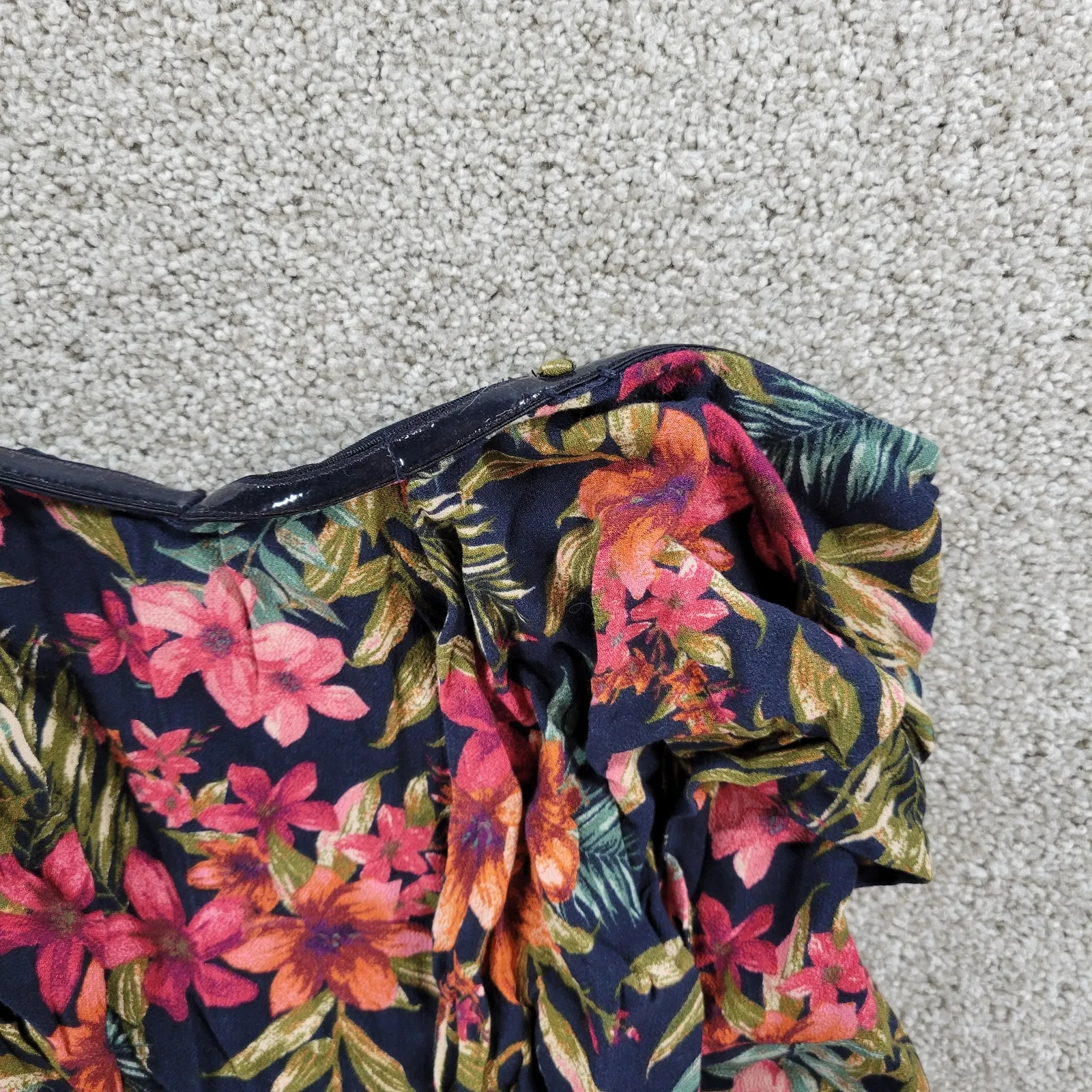 American‎ Eagle Strapless Jumpsuit Womens Med Tie Front Tropical Floral Wide Leg Black - Image 7