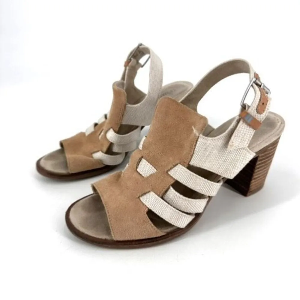 Toms Women's Majorca Woven Textile & Suede Heeled‎ Sandals Neutral Tan Size 6.5 - Image 4