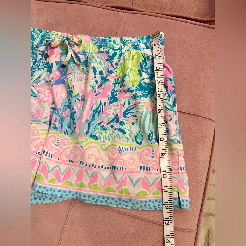 Lilly Pulitzer Womens Small Katia Shorts Floral Pink Drawstring Rayon Shorts Med - Image 13