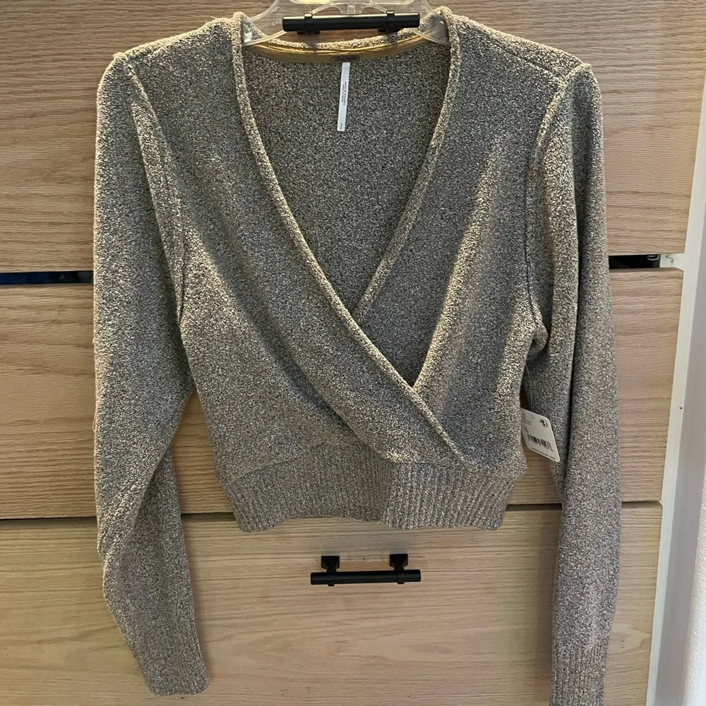 NWT Free People Going For Gold Long Sleeve Surplice Wrap Top size Small - Image 4