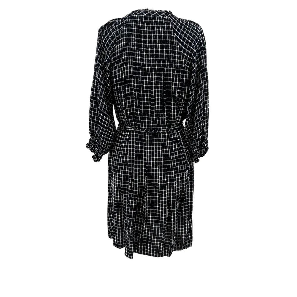 Anthropologie Maeve Sara Smocked Shirtdress Check Plaid Navy‎ Blue Size Small - Image 9