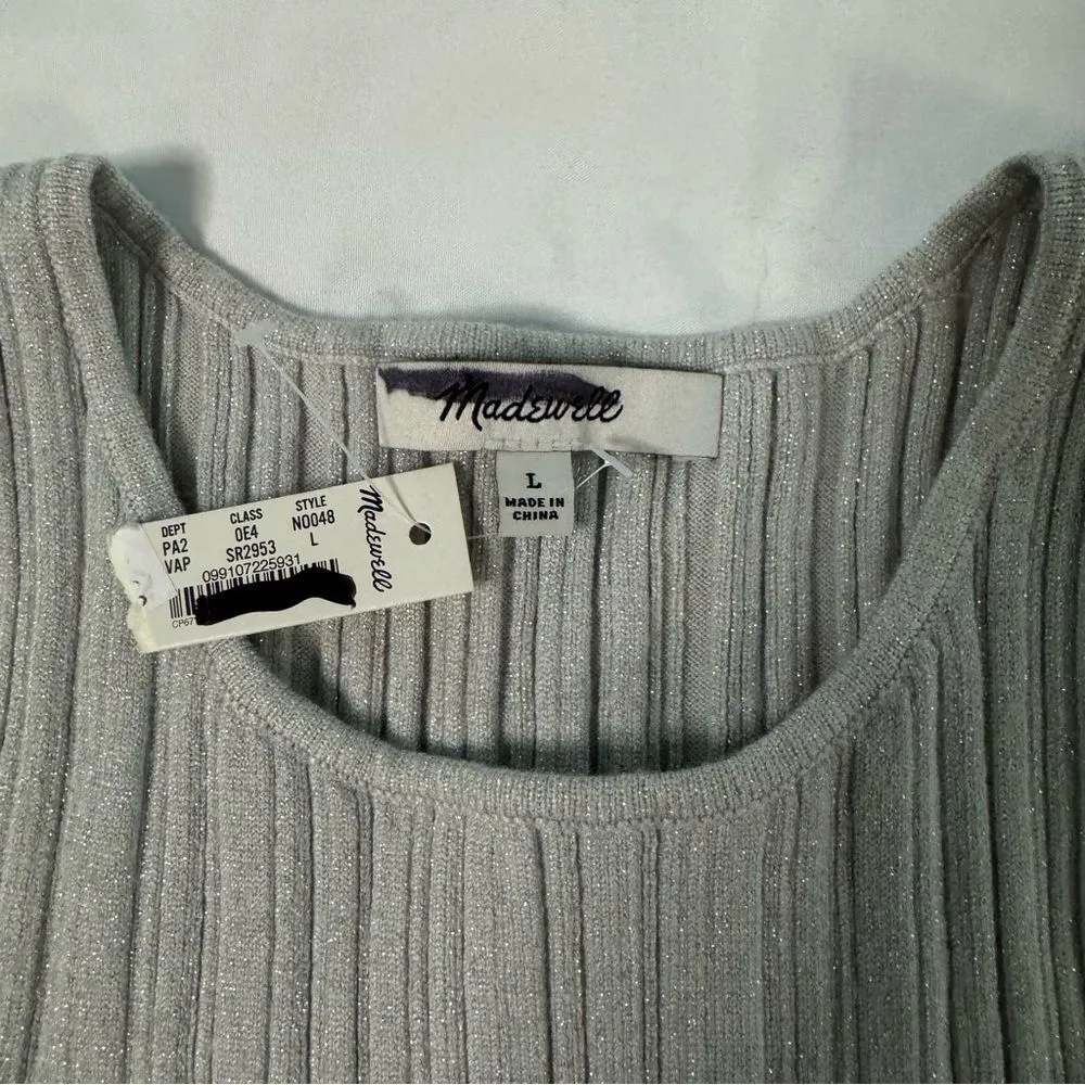 NWT Madewell Signature Shimmer Knit Cutaway Sweater Tank Silver Size L Ribbed - Image 4