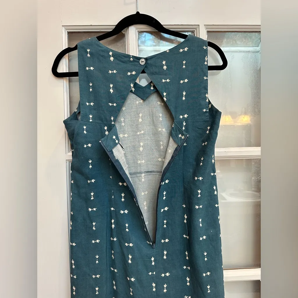 Carol Anderson Linen Sleeveless Dark Teal & Cream Maxi Dress Women’s Size 6 Blue - Image 5