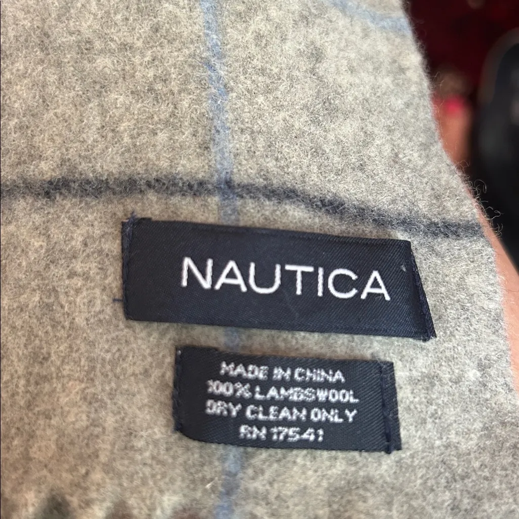 Nautica Gray:Blue Plsid Wool Scarf - Image 5