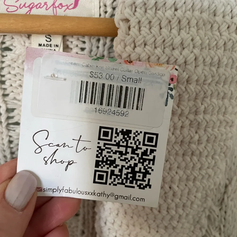 NWT Chenille Open Front Cream Chunky Cable Knit Cardigan Sweater Size Small - Image 4