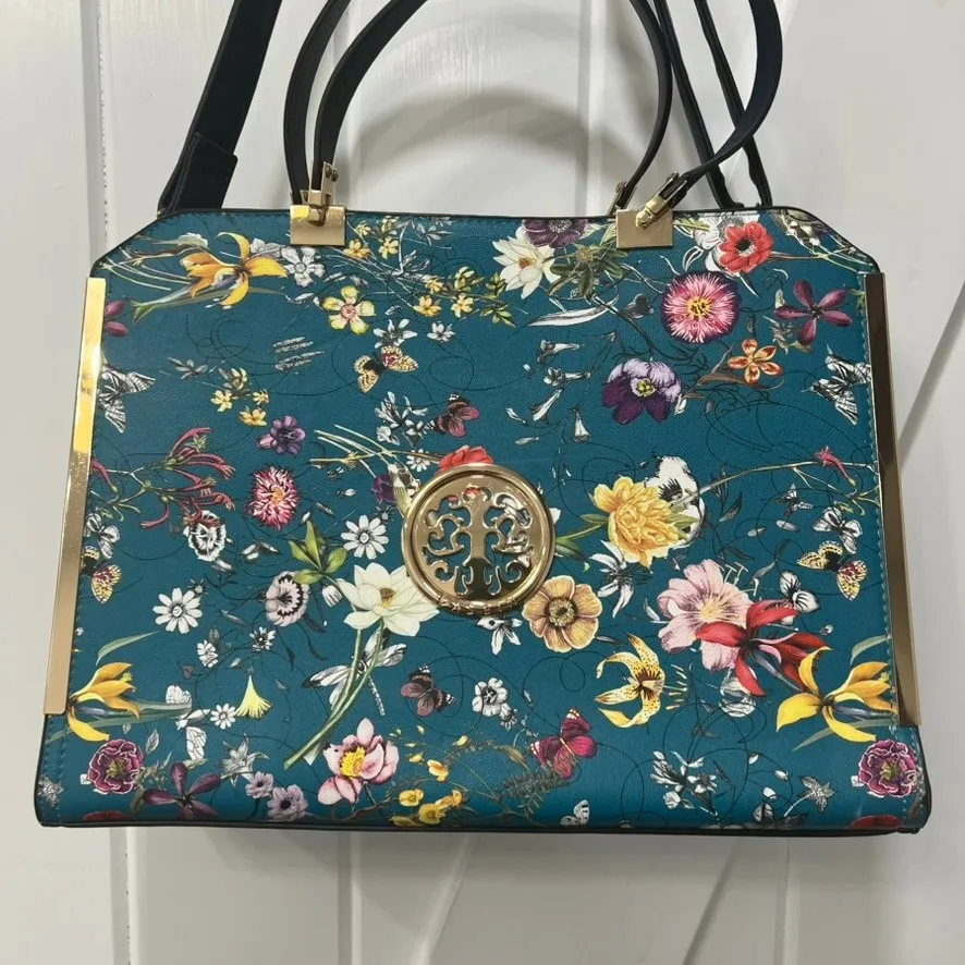 Dasein Women Large Handbag Purse Vegan Leather Satchel Work Bag Shoulder Tote Blue - Image 2