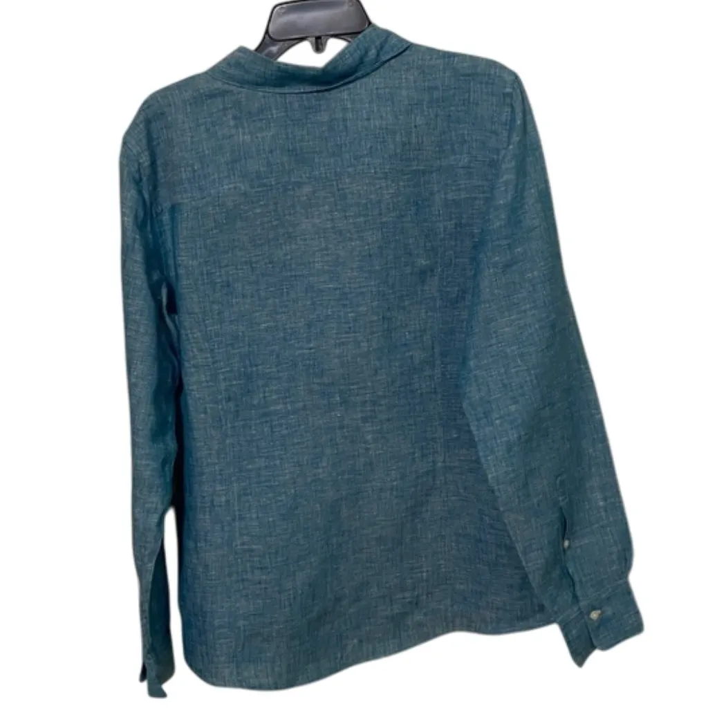 Brooks Brothers 346 Blue Linen Button Up Blouse Womens Size 14 Preppy - Image 6