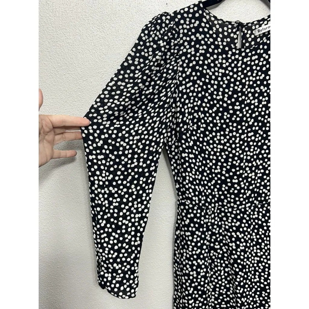 Reformation Juni Polka Dot Dress Size 4 Black White Puff Sleeve Mini Bodycon - Image 5