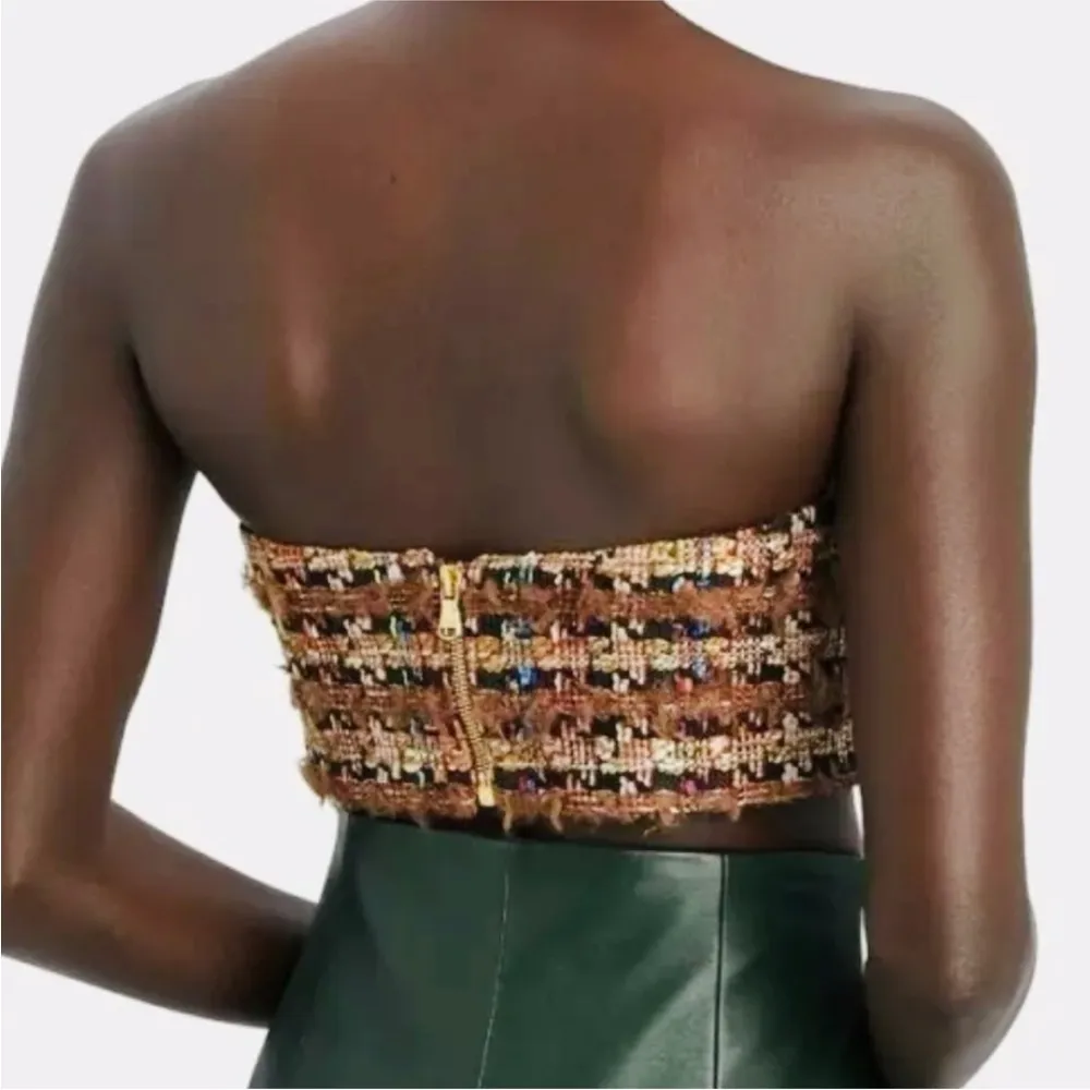 Ronny Kobo Collection cropped tweed boucle cropped jacket with tube top set NEW - Image 10