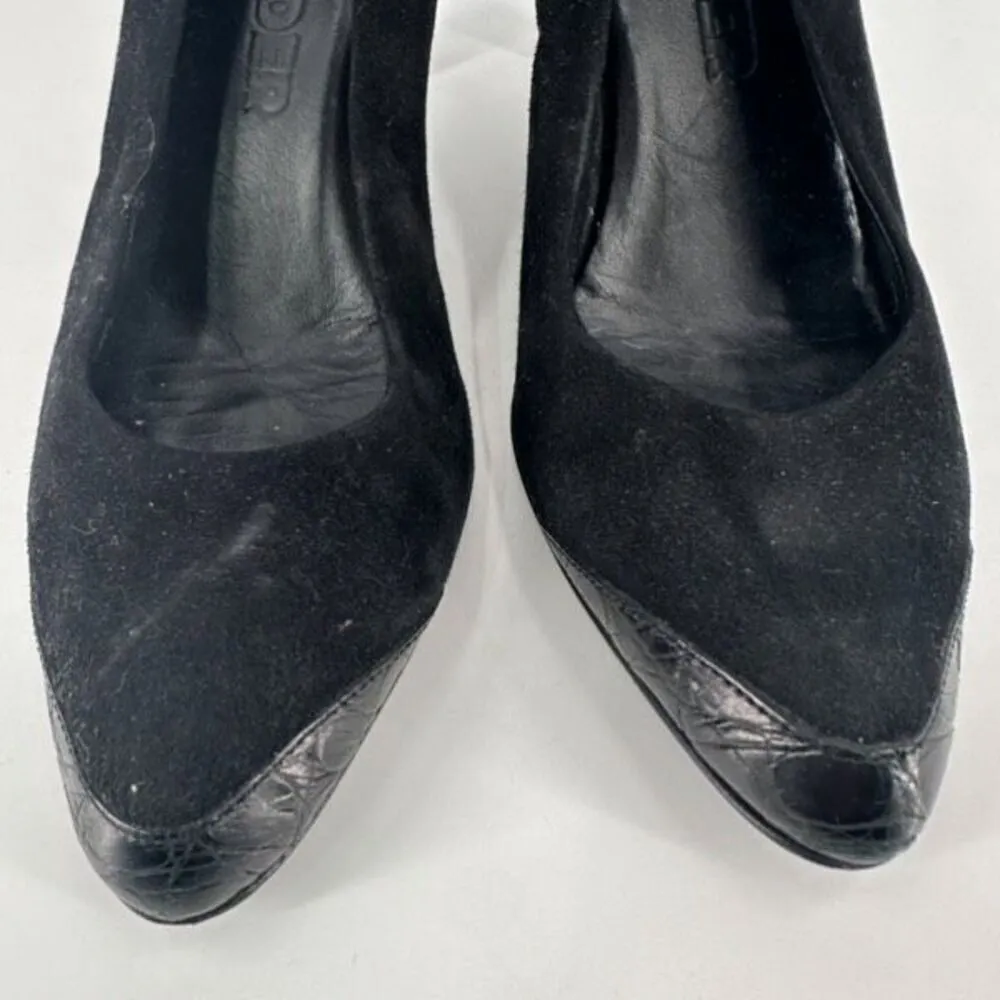 Jil Sander Women's Velvet Leather Trim Pointed Toe Pump Heel Shoes Black Size 36 - Image 3