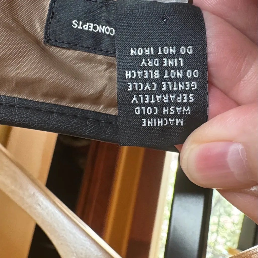 INC International Concepts Faux Leather Trim Khaki Moto Blazer Coat Size Large Tan - Image 6