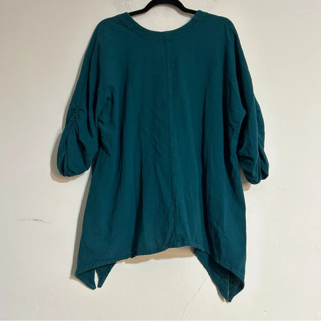 Oh My Gauze! Arty Cotton Gauze Blouse in Pine Size 3 XXL Lagenlook Flowy Casual Green - Image 8