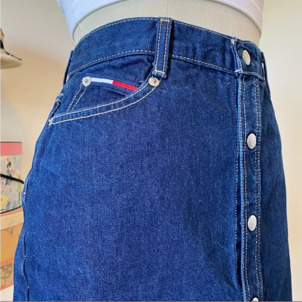 Vintage 90s Y2K Tommy Hilfiger Denim Mini Skirt Front Button Down Medium Wash M - Image 7