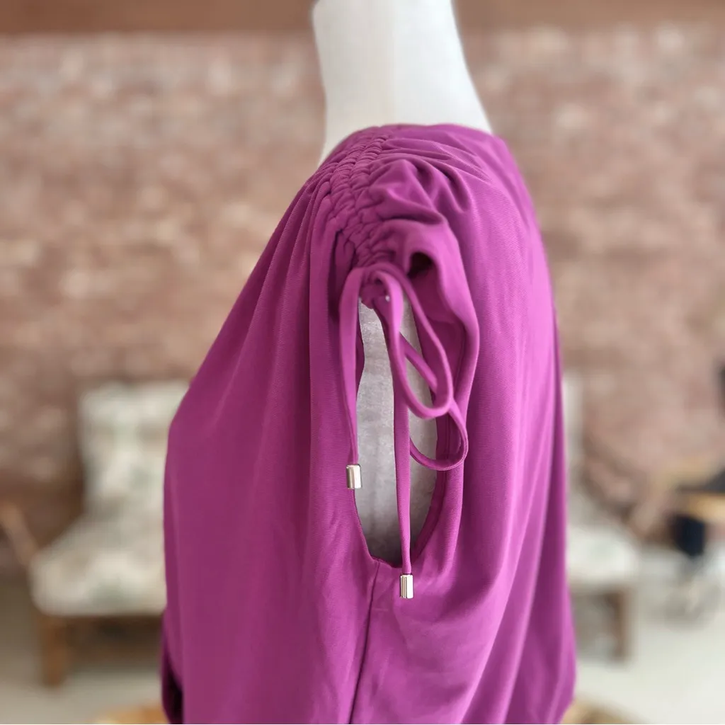 NWT WHBM Dress Tie Shoulder Mini Cap Sleeves Purple Knit M Smock Waist Party - Image 6