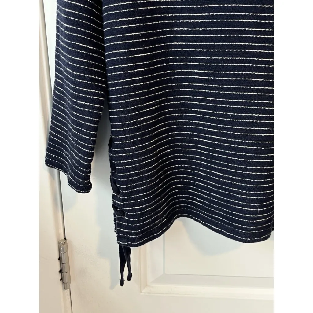 Madewell Sweater Womens XS Navy Blue White Striped Side Lace Nautical 3/4 Sleeve - Image 4