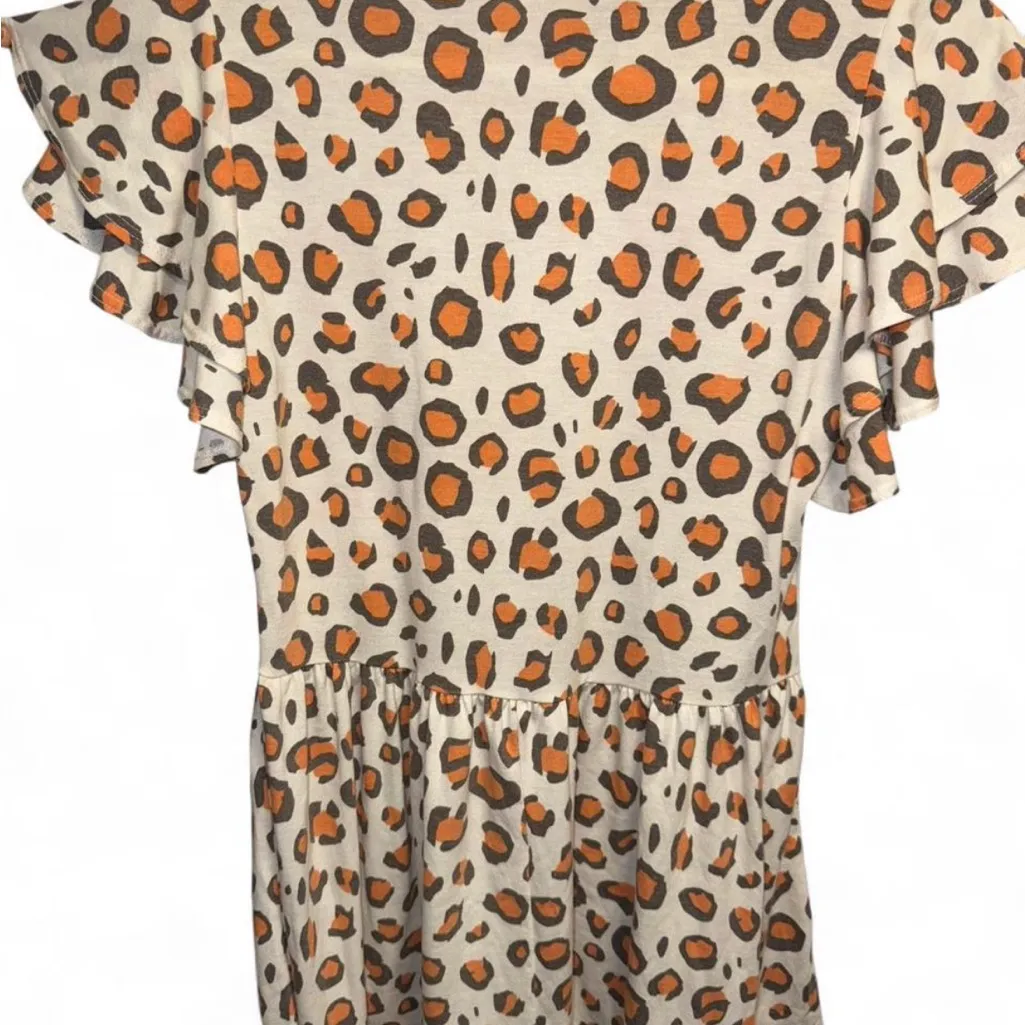 Chic Leopard Print Ruffle Sleeve Blouse Brown Size M - Image 2