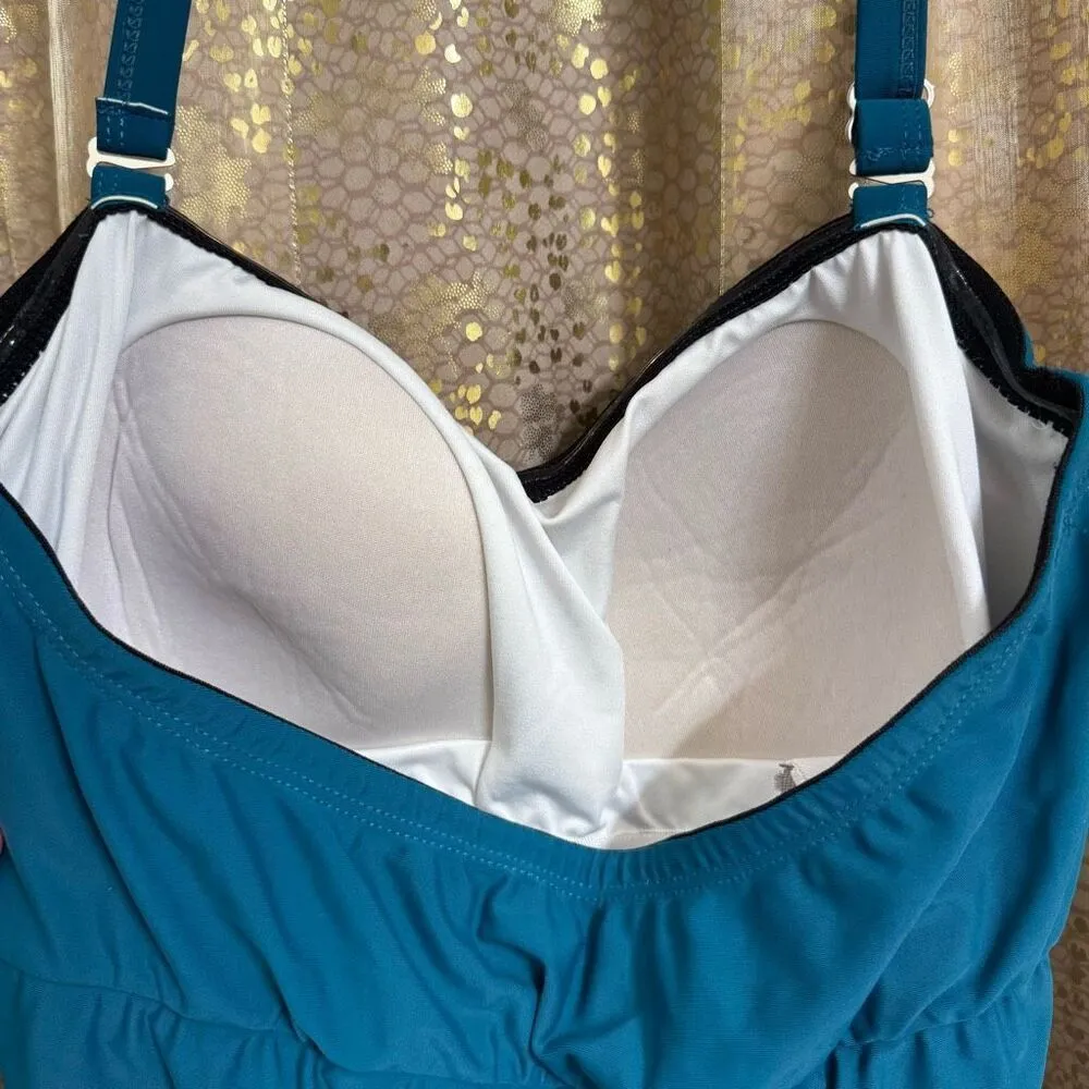 Venus Deep Teal Twist Front Halter Tankini Top Bikini Bottom Set Size 10 - Image 5