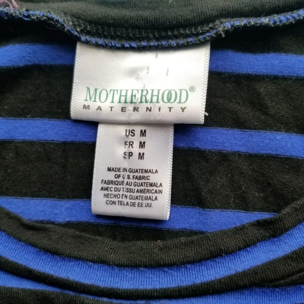 Motherhood Maternity Black & Blue Striped 3/4 Sleeve Dress W/Tie Waist - Image 3