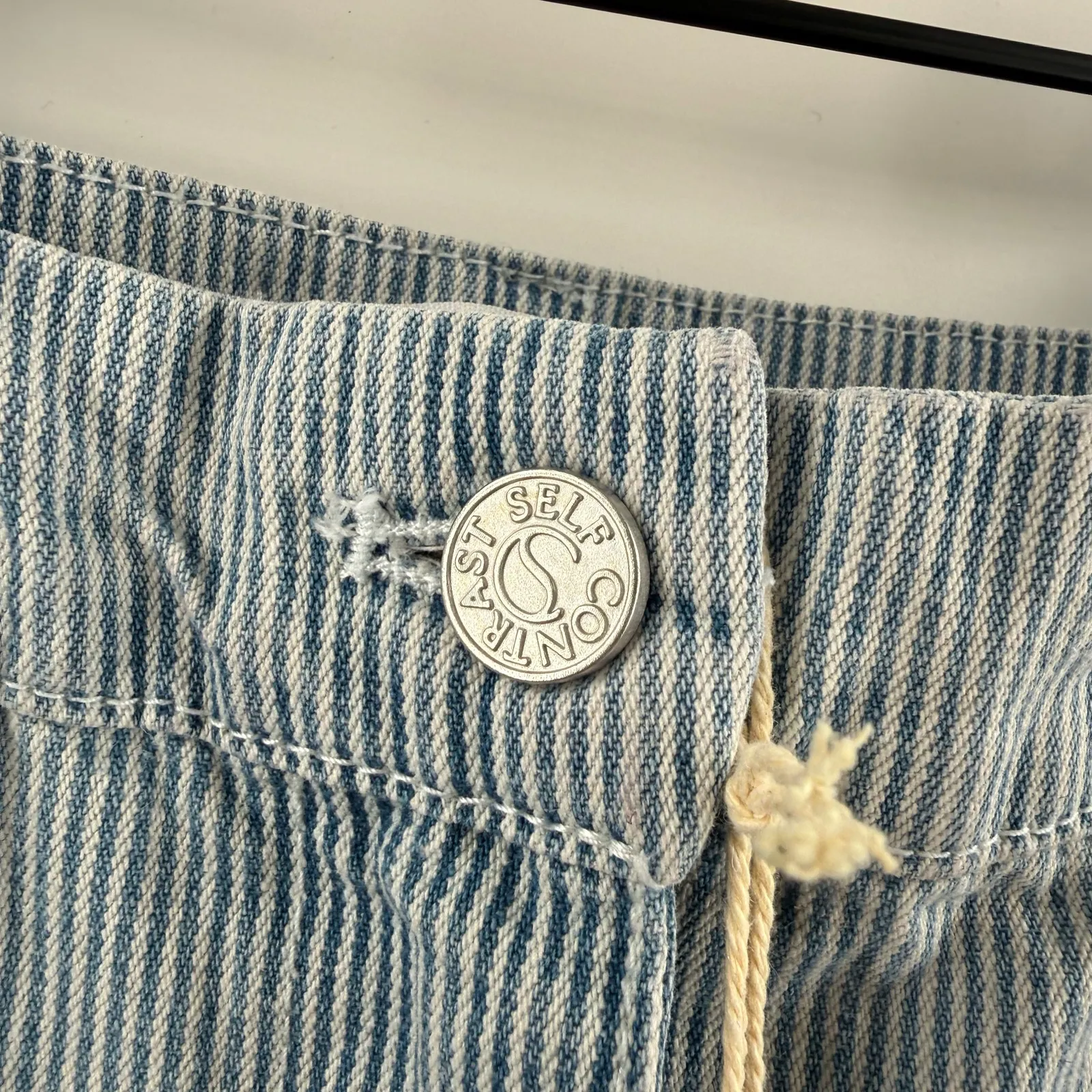 Self Contrast Skirt Women's Small Eliana Pencil Midi Denim Pinstripe Blue NWT - Image 9