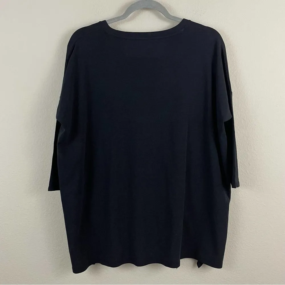 Garnet Hill Oversized Organic Cotton Relaxed Blouse Ruffle Slits Black Size S - Image 4