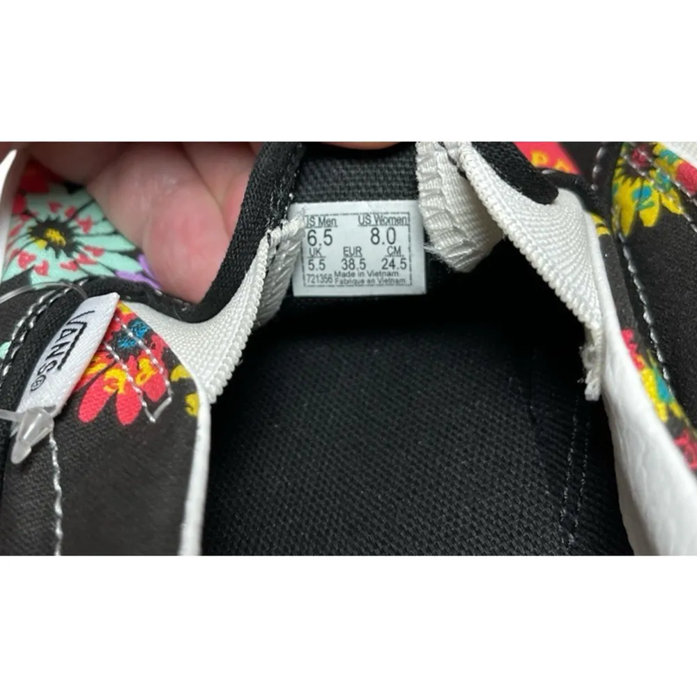 Vans Classic Slip On Peace Floral Black Shoes Sneakers Womens Size 8 Mens 6.5 - Image 9