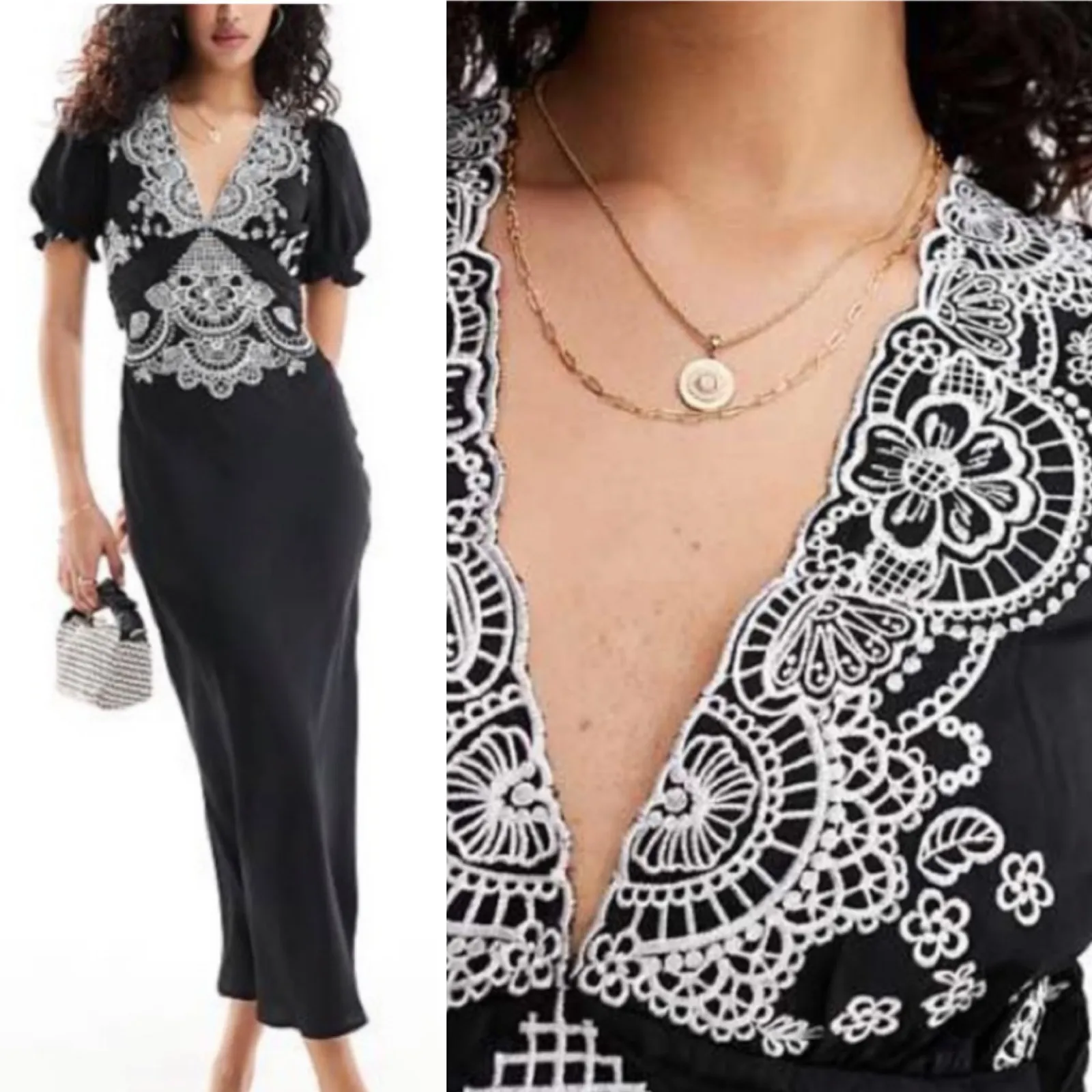 ASOS DESIGN Black Satin Maxi Slip Dress Lace Trim Dark Romantic Size 6 - Image 2