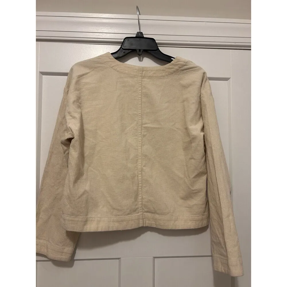 Madewell Women’s Cream Waffle Corded Relaxed Long Sleeve V Neck Top Size Small - Image 5