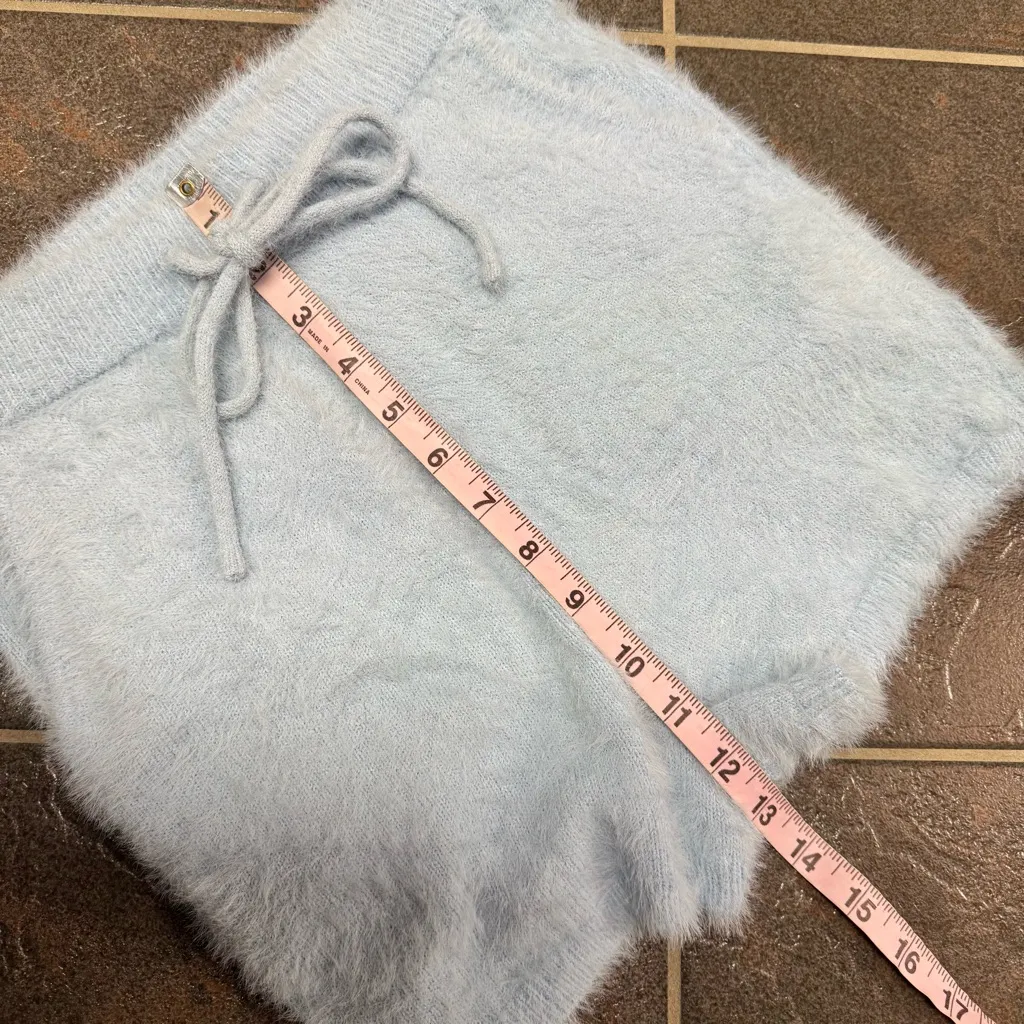 Meshki Luna Fluffy Knit Lounge Shorts Drawstring Pull On Light Blue Small - Image 11