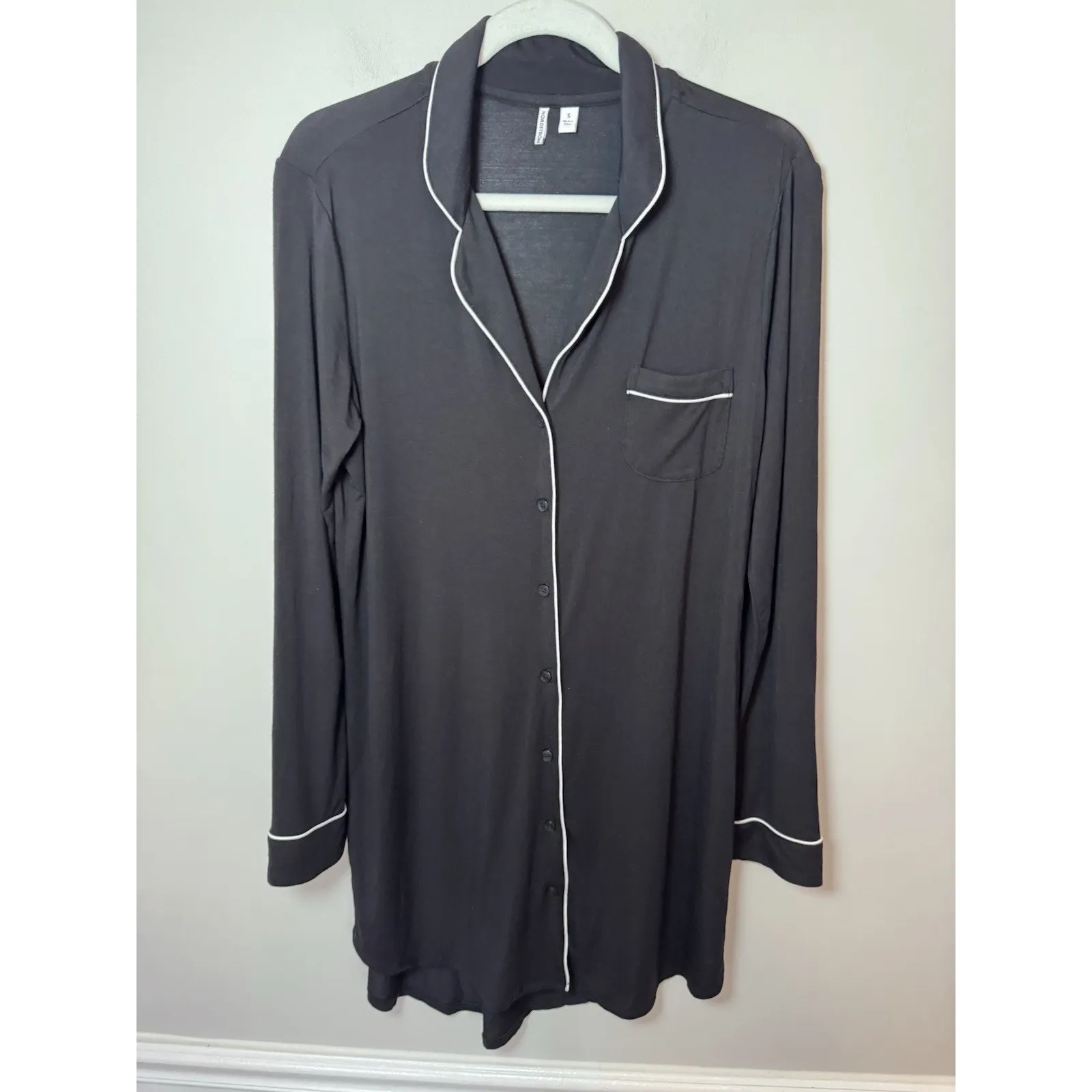 Nordstrom Moonlight Eco Nightshirt Black White Piping Womens Sz S NEW - Image 2