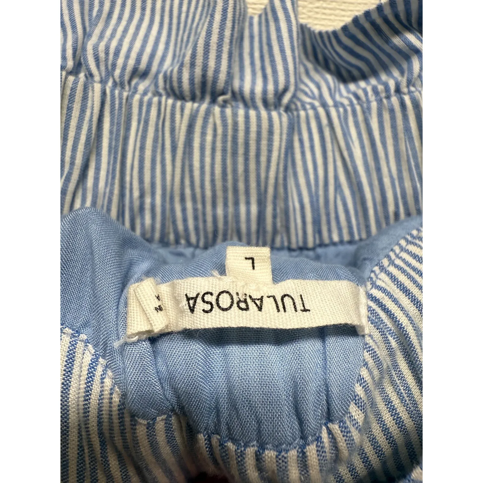 Tularosa Lana Midi Dress L Blue Stripe Embroidered‎ Off Shoulder Tiered Tassel - Image 5