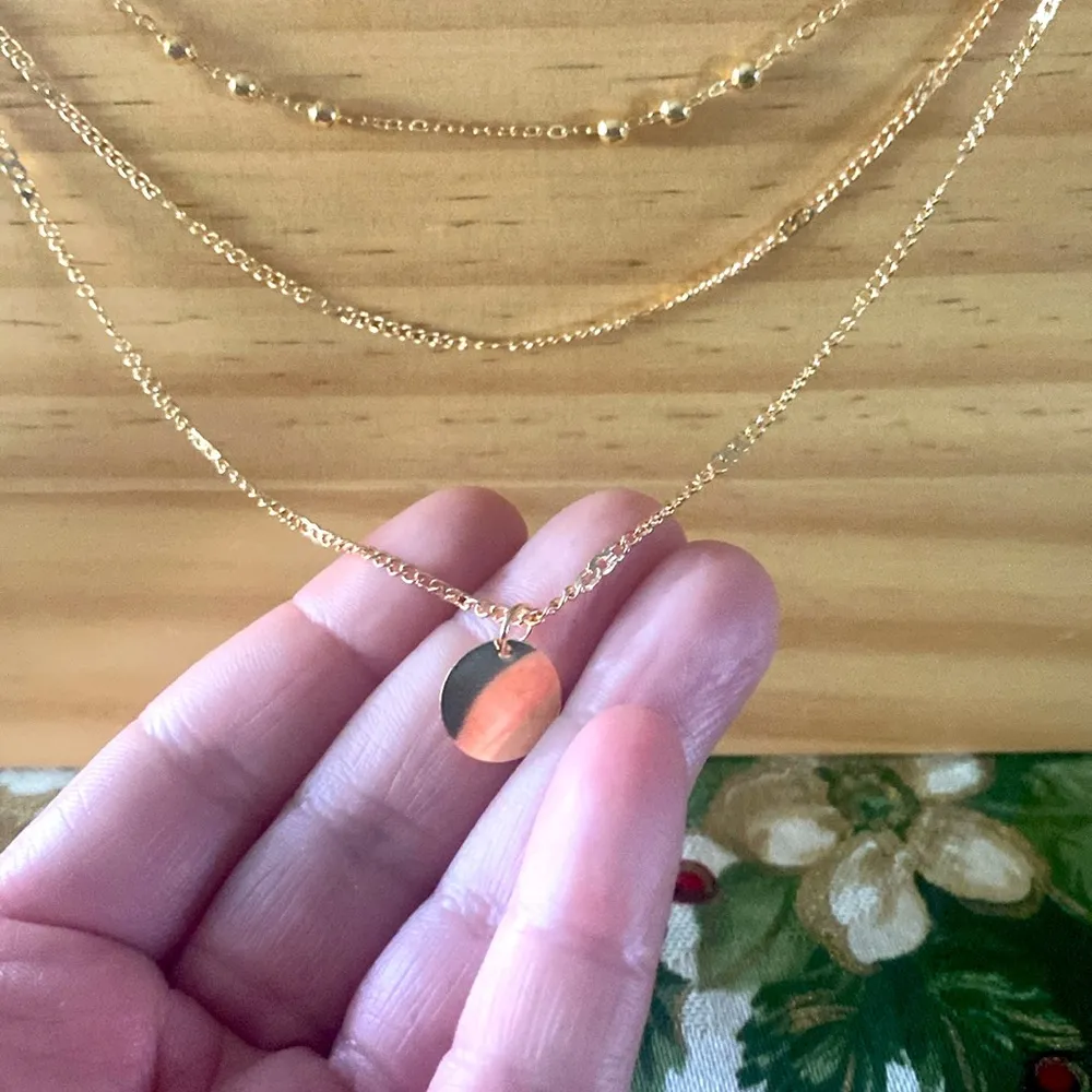 Round Pendant Layered Necklace Multilayer Bobo Dainty Simple Cute NEW - Image 5