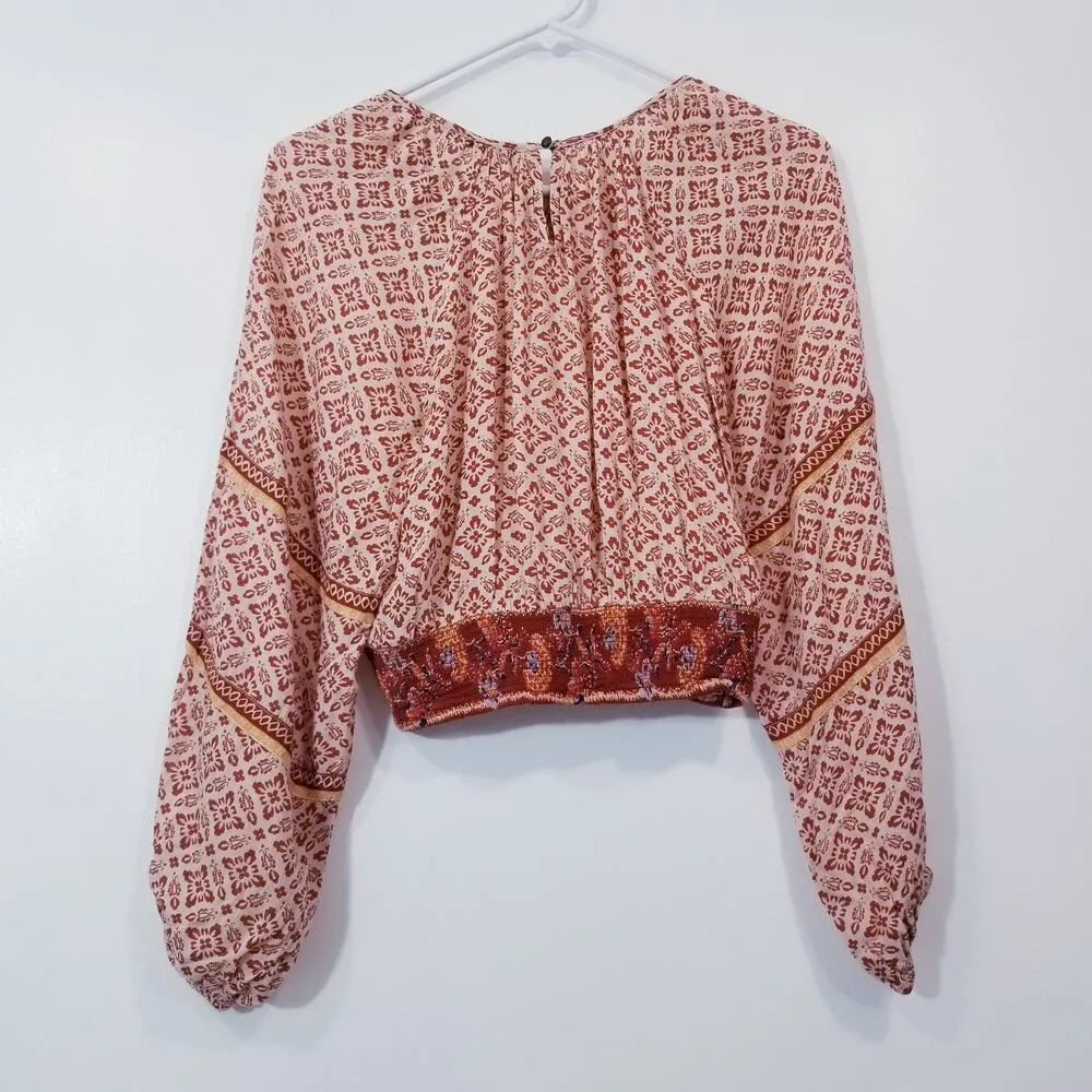 Patrons of Peace Printed Embroidered Crop Top Long Sleeves - Image 2