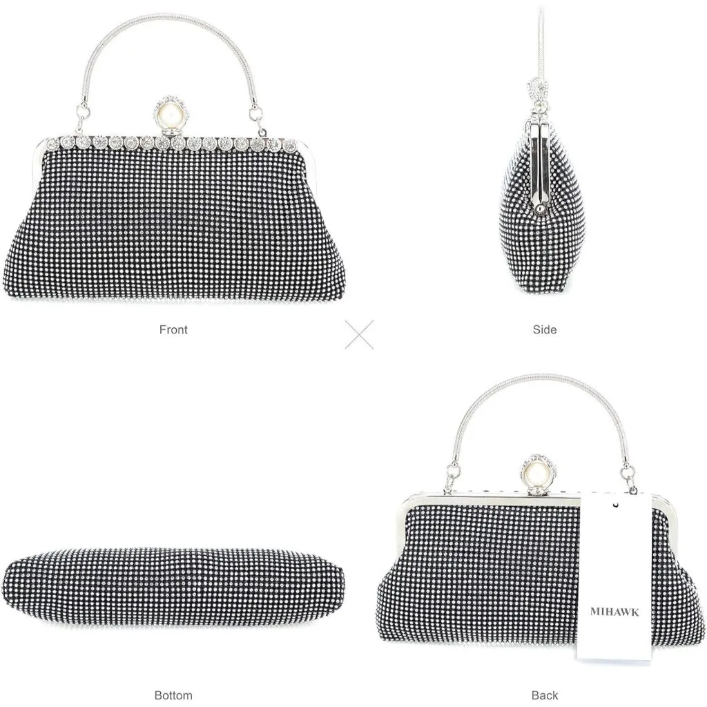 ⚡ Women's Rhinestones Envelope Style Chain Strap Black White Clutch Handbag - Image 4