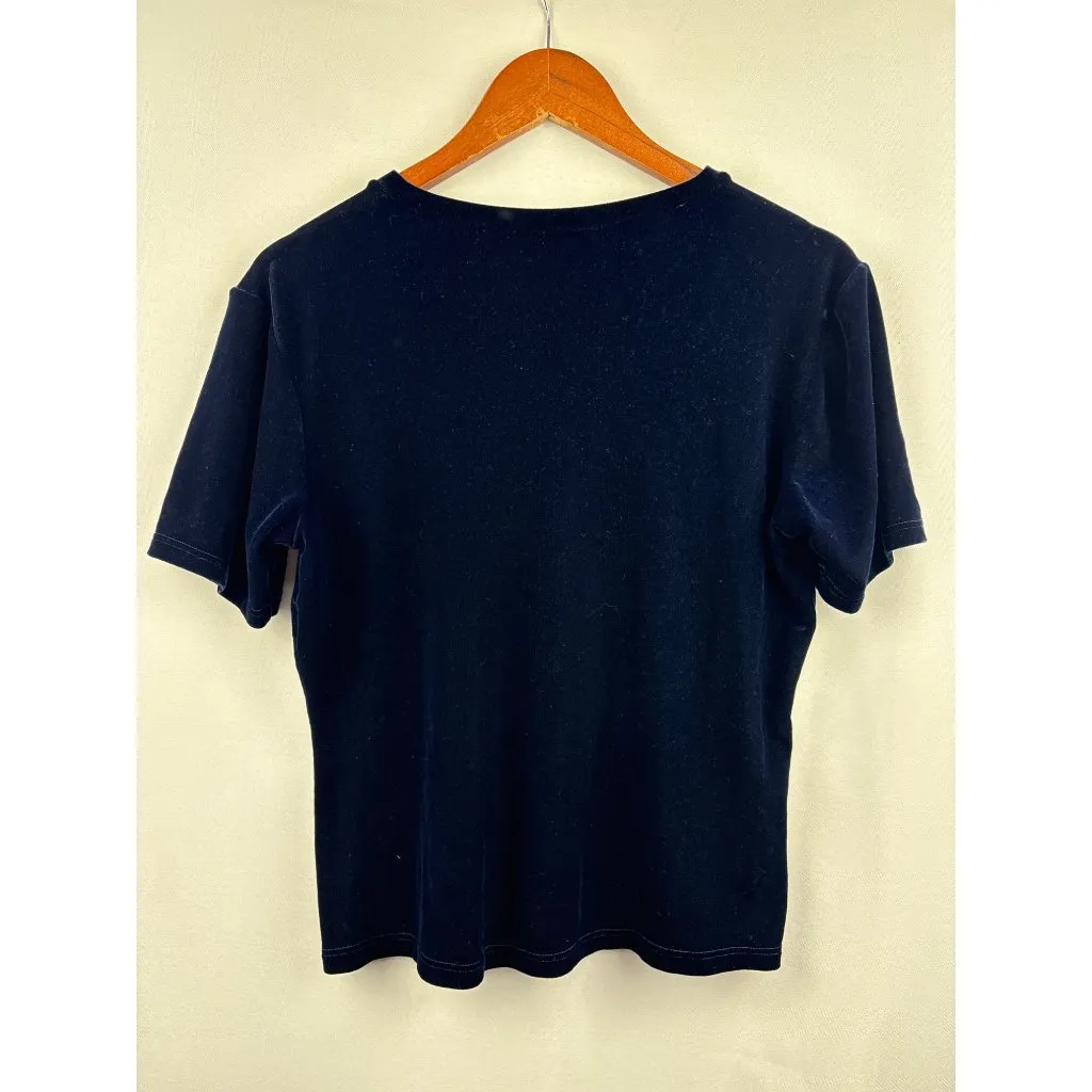 Women’s Nordstrom Large Royal Blue Velvet Short Sleeve shirt - Image 3