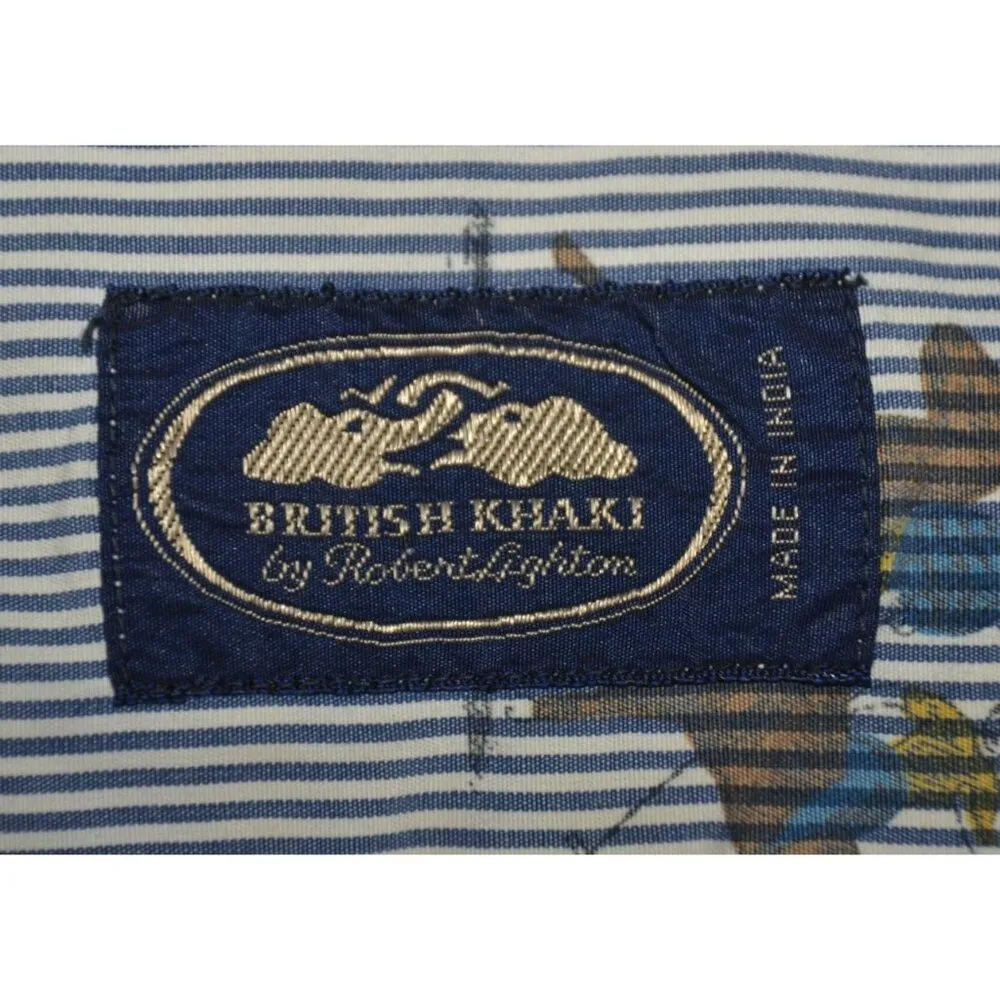 Vintage Rare Ladies 10 British Khaki Blue Pinstripe Button Down Shirt Polo Horse - Image 8