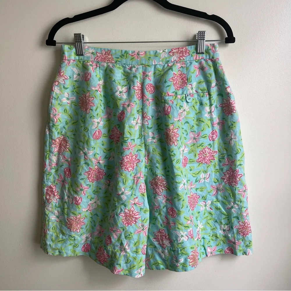 Lilly Pulitzer Vintage Linen Blend High-Waist Floral Pastel Pleated Shorts 10 - Image 4