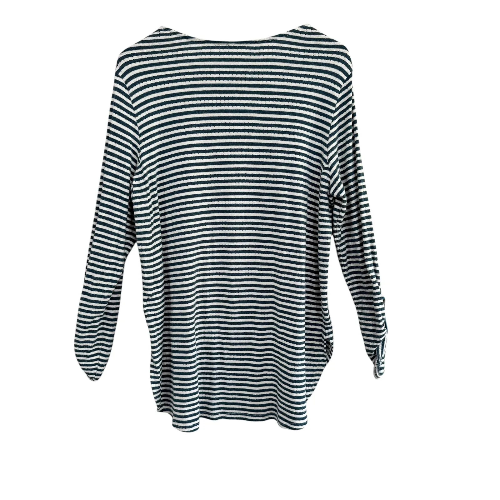 Anthropologie Akemia Kin Striped V-Neck Long Sleeve Tunic Top Green White - Image 10