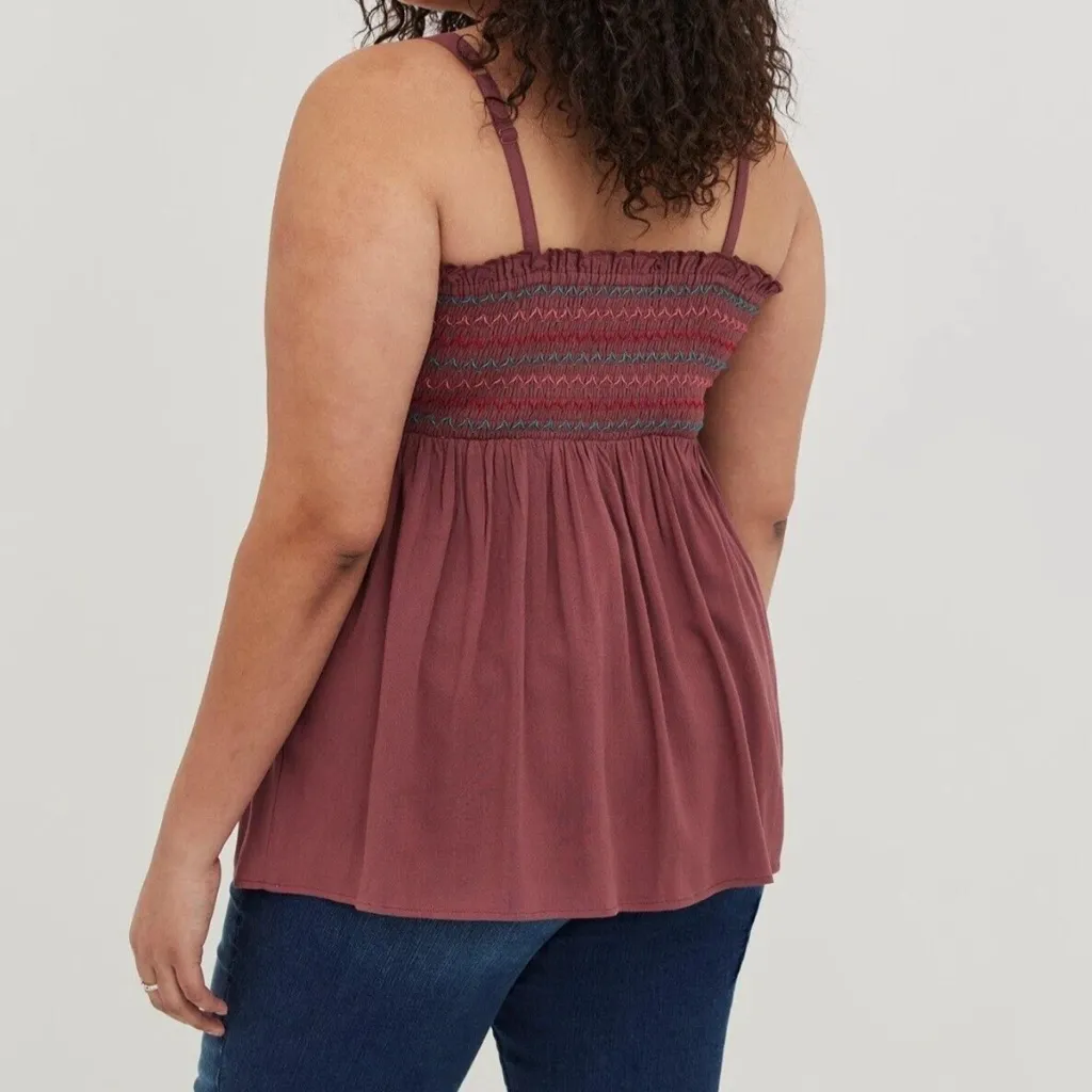 Torrid Mauve Smocked Tank Top Babydoll Tank Dusty Red Plus Size 00 #H84333 - Image 10