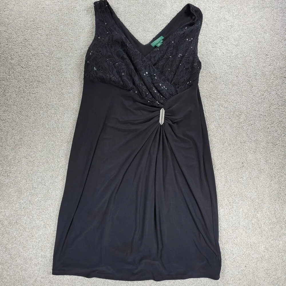 Ralph Lauren Faux Wrap Formal Dress Womens 16W Black Lace Ruched Cocktail Party Size 16 - Image 6