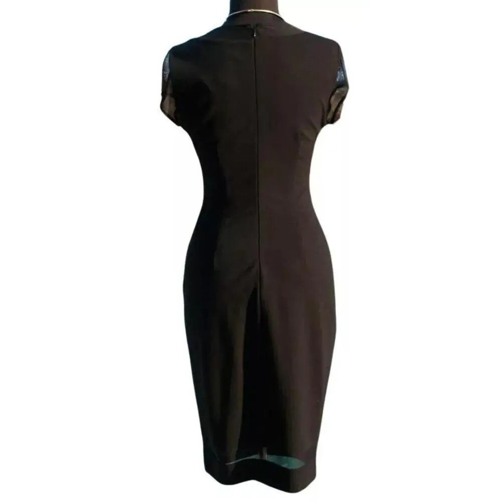 Cache Black LBD Day Event Dress New Lined Stretch Sheer Neck Sleeve Hem NWT $178 - Image 10