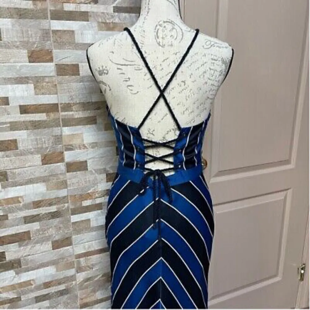 Guess Maxi Nautical Sailor Striped Rope Dress open back Sz 6 - Image 5