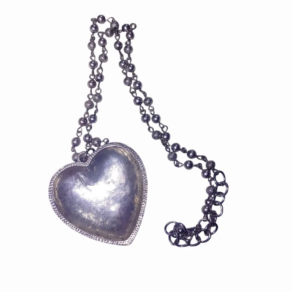 Floral Cloisonné Heart Shaped Pendant Necklace Vintage Silver Tone Adjustable - Image 8