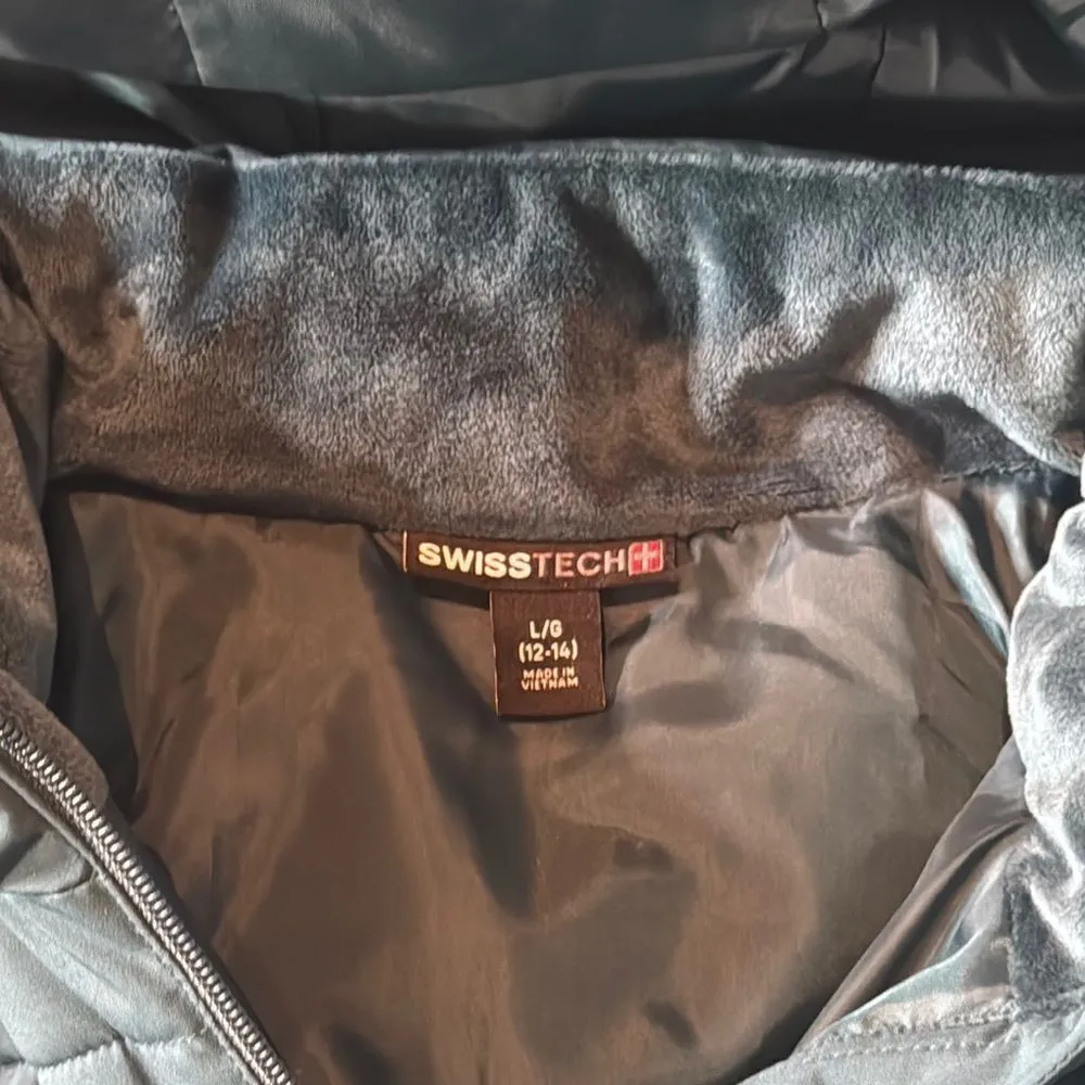 Swiss Tech Women’s Blue Green Puffer Jacket Hooded Quilted Design Size L 12/14 Size L - Image 8