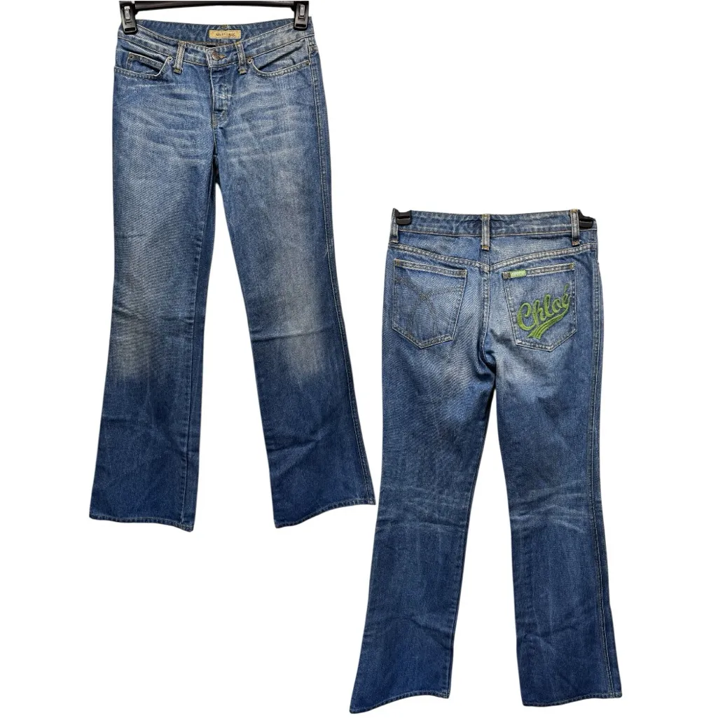 See by Chloe Y2K Jeans Full Length Flare Low Rise Embroidered Logo Made in Italy - Image 2